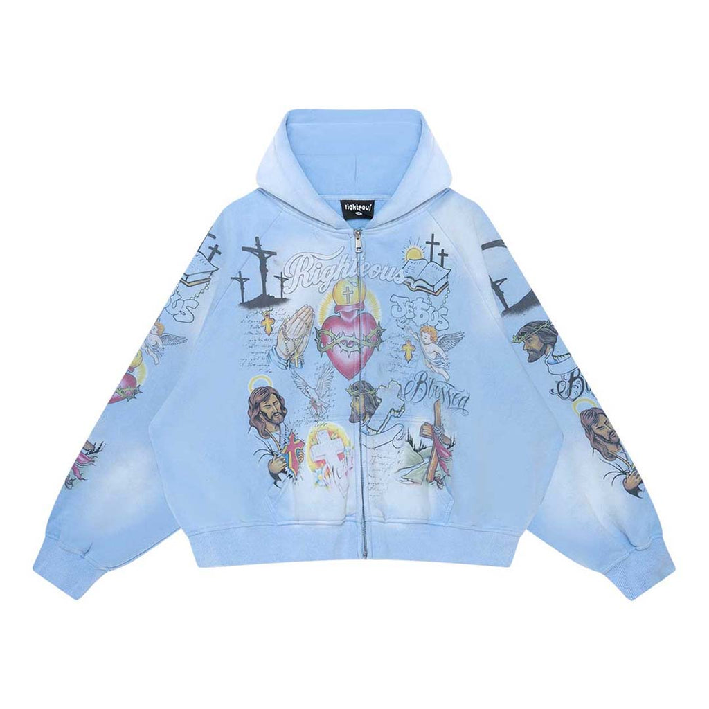 Righteous Jesus Blue Zip Up Hoodie by Righteous - NWAHYPE No.1 for streetwear Hoodies in USA