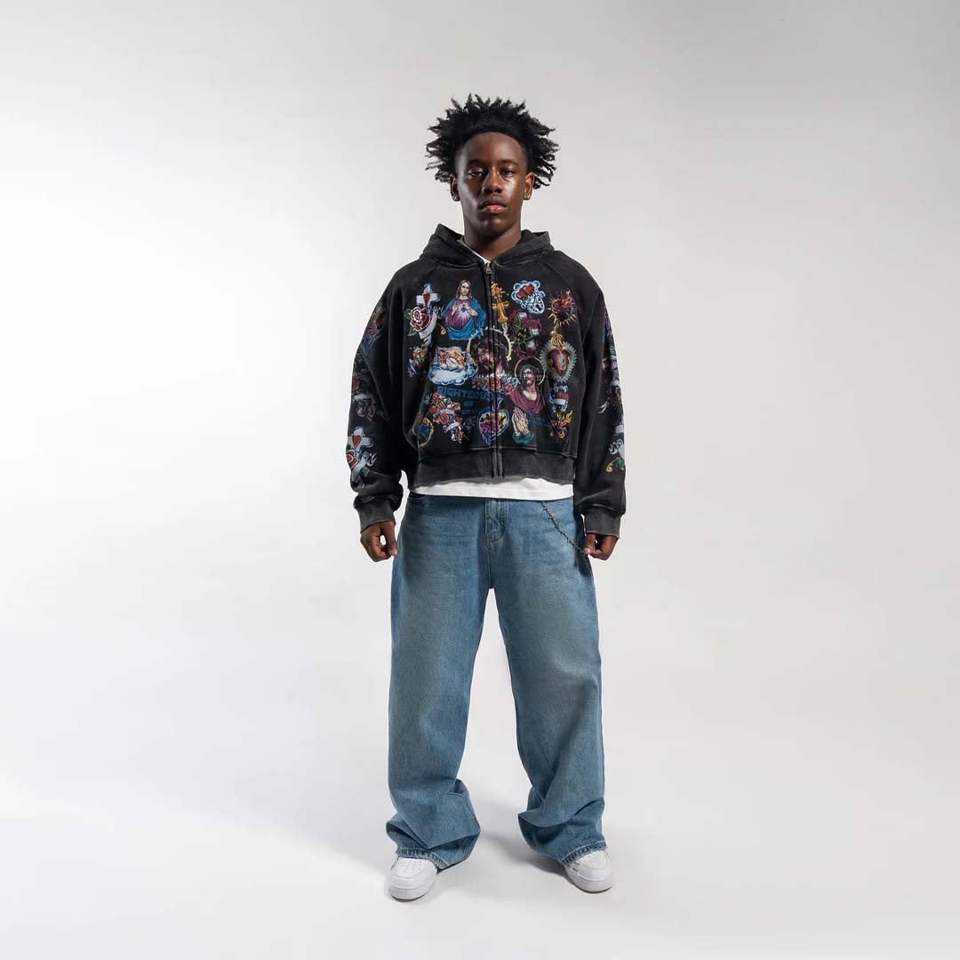 Righteous Risen Logo Righteous Risen King Cropped Zip Up Hoodie Black – NWAHYPE
