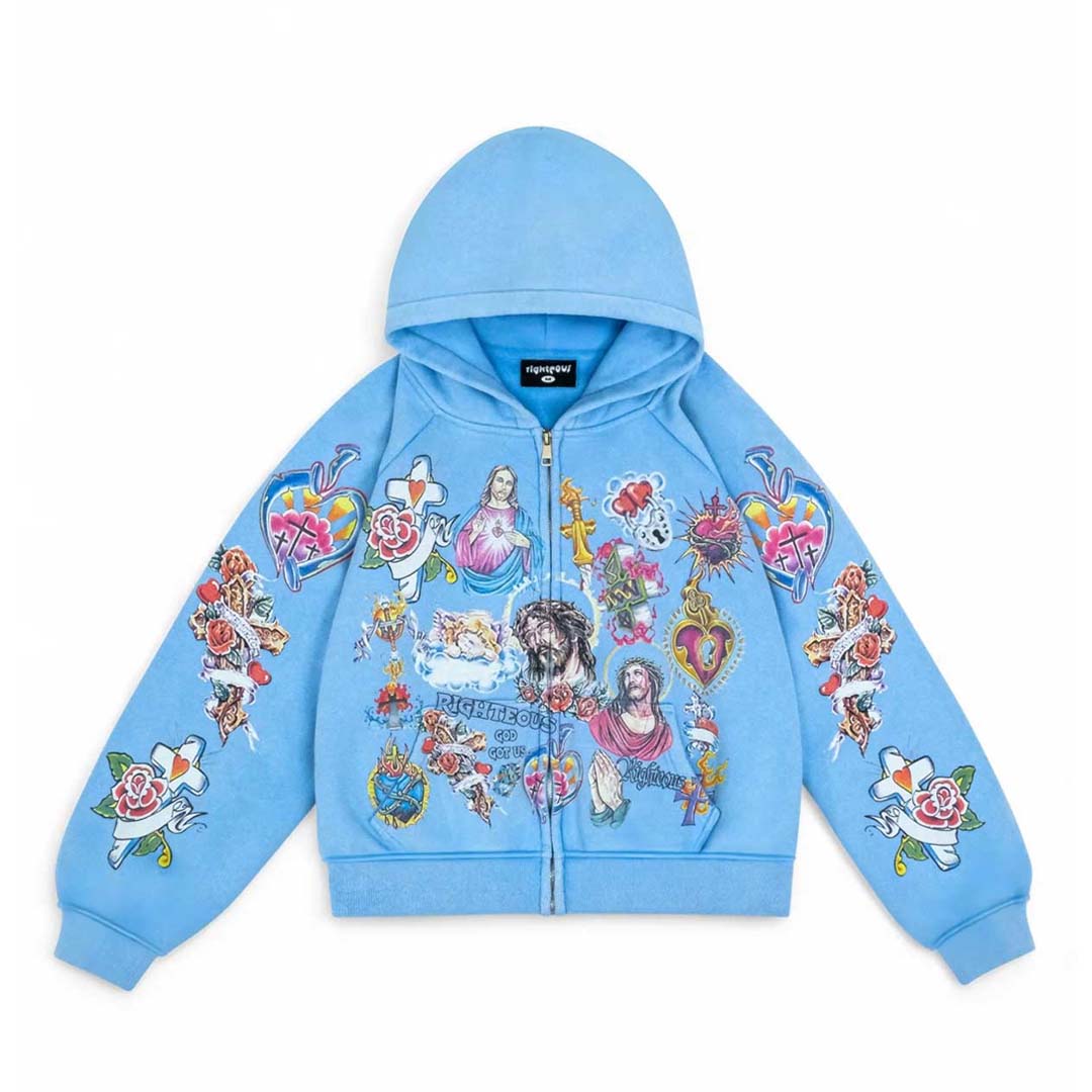 Righteous Risen King Cropped Zip Up Hoodie Blue by Righteous - NWAHype 1 for streetwear Hoodies in USA