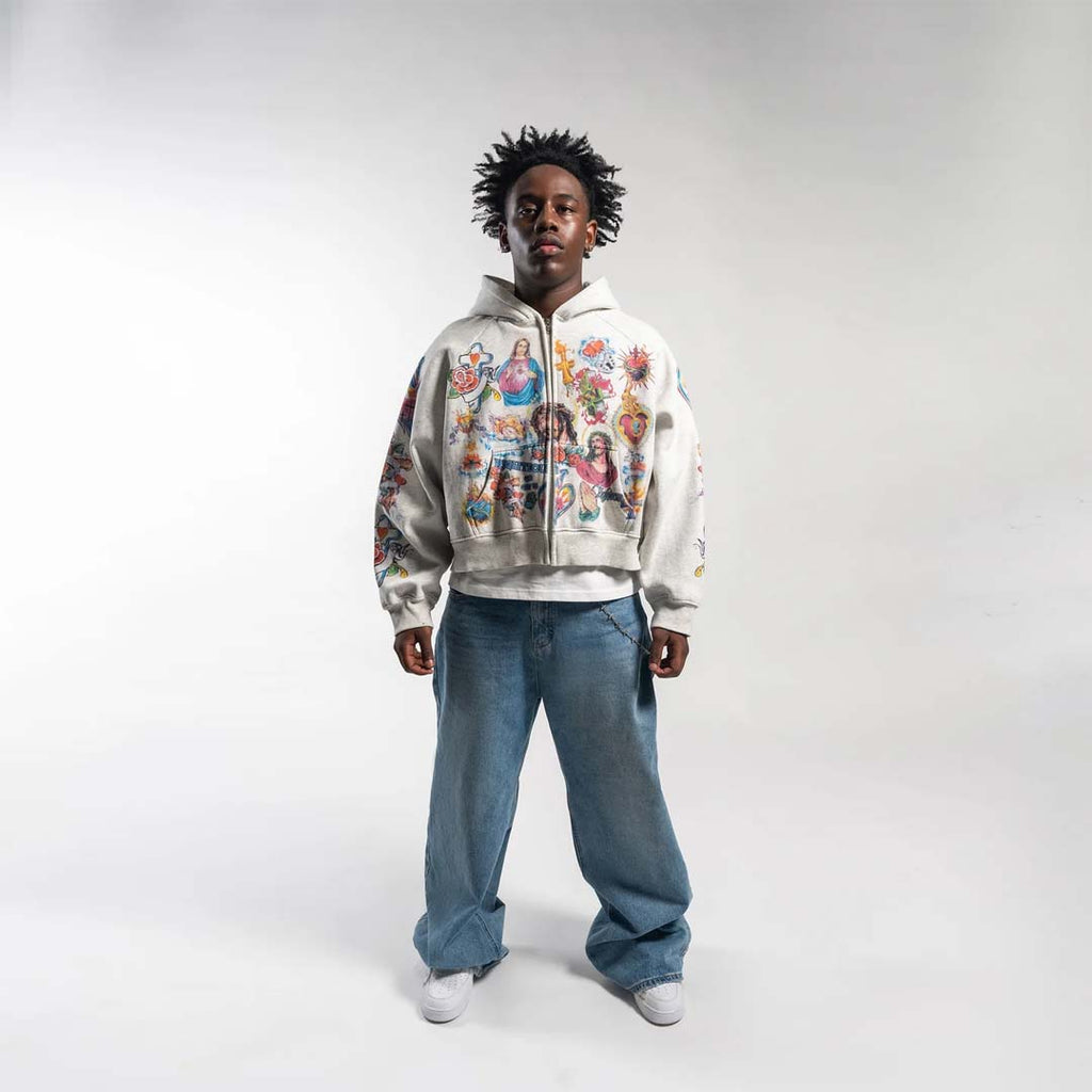 Righteous Risen King Cropped Zip Up Hoodie Grey by Righteous - NWAHype 1 for streetwear Hoodies in USA