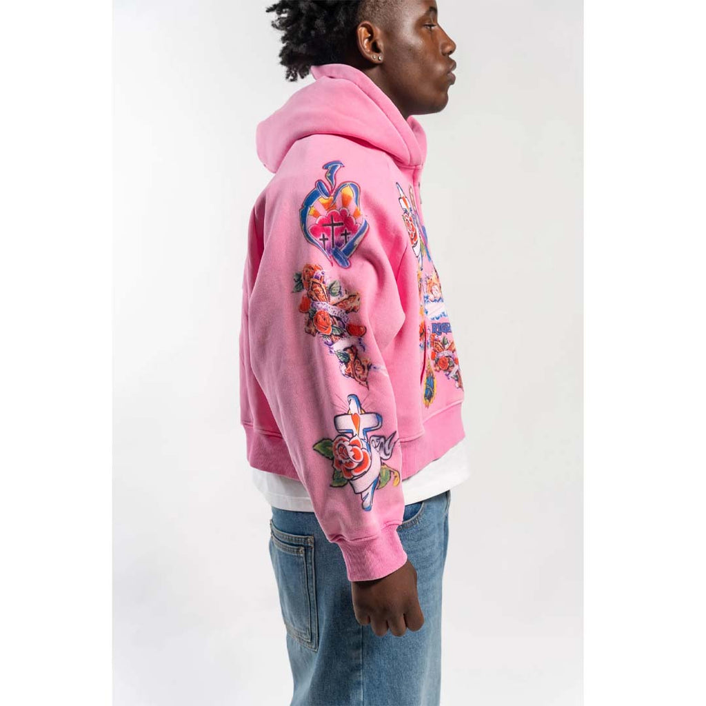 Righteous Risen Logo Righteous Risen King Cropped Zip Up Hoodie Pink – NWAHYPE
