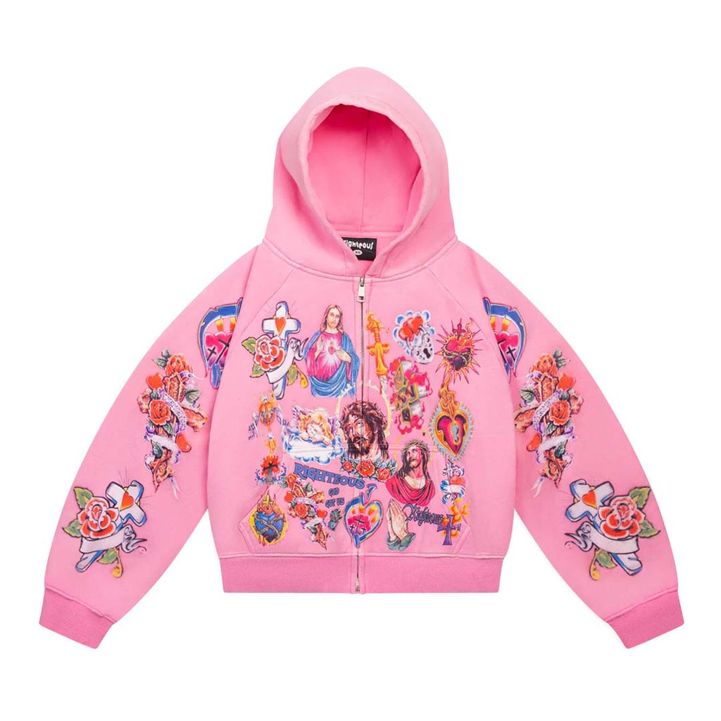 Righteous Risen King Cropped Zip Up Hoodie Pink by Righteous - NWAHype 1 for streetwear Hoodies in USA