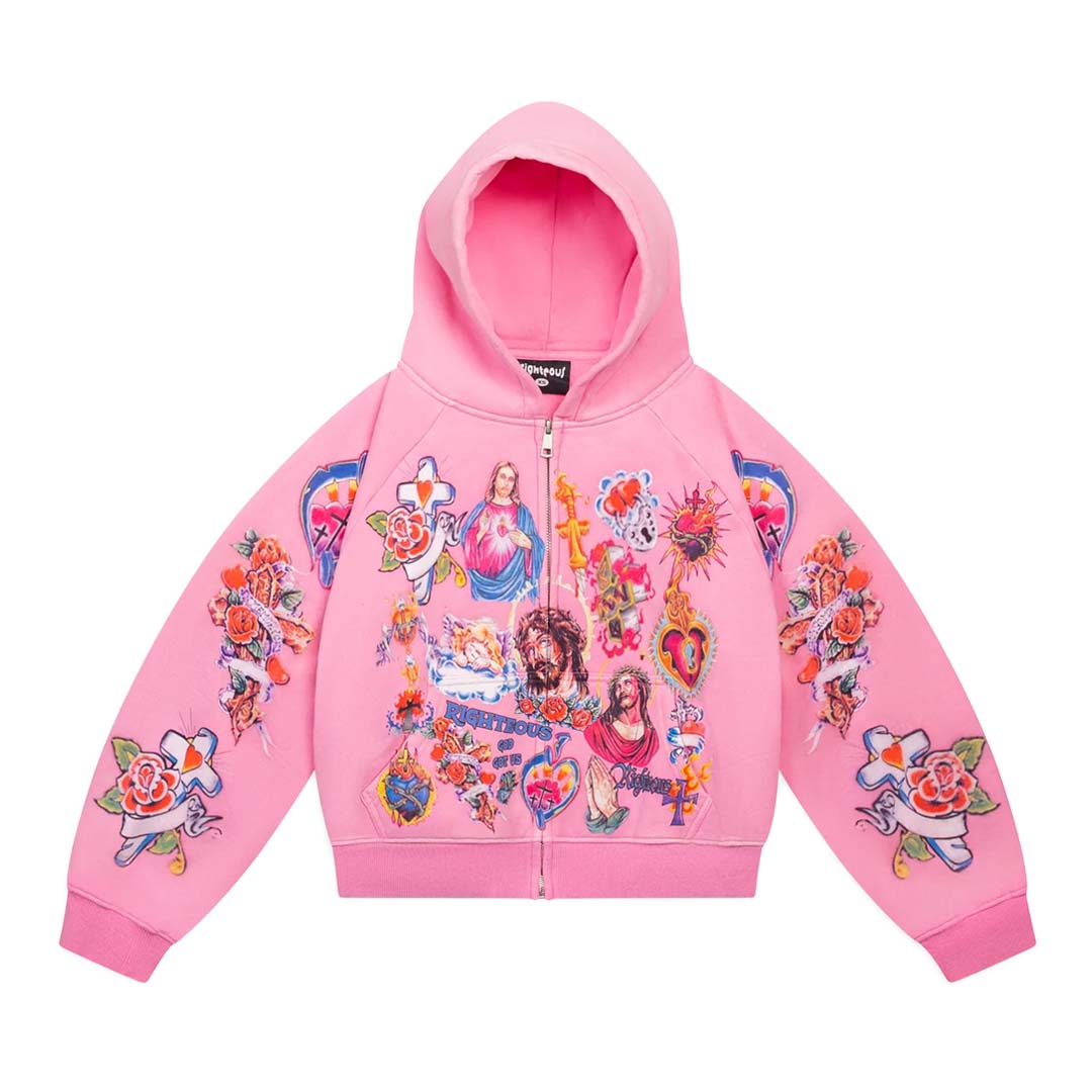 Righteous Risen King Cropped Zip Up Hoodie Pink by Righteous - NWAHype 1 for streetwear Hoodies in USA
