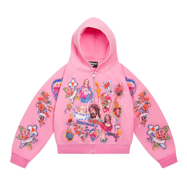 Righteous Risen King Cropped Zip Up Hoodie Pink – NWAHYPE