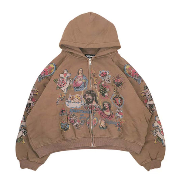 Righteous Risen King Zip Up Hoodie Brown by Righteous - NWAHype 1 for streetwear Hoodies in USA