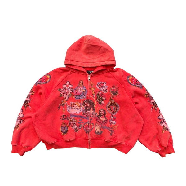 Righteous Risen King Zip Up Hoodie Red by Righteous - NWAHYPE No.1 for streetwear Hoodies in USA