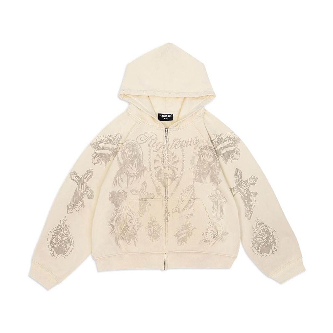 Righteous Tatted Believer Zip Up Hoodie Cream by Righteous - NWAHype 1 for streetwear Hoodies in USA