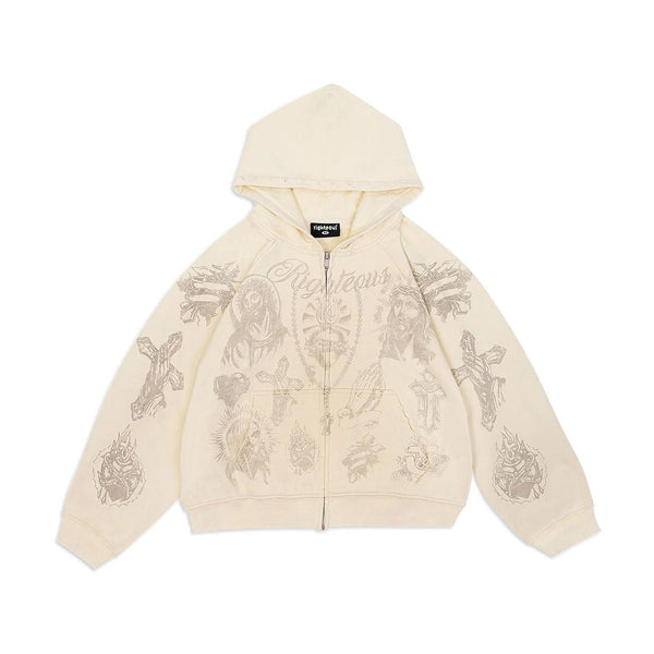 Righteous Tatted Believer Zip Up Hoodie Cream by Righteous - NWAHype 1 for streetwear Hoodies in USA