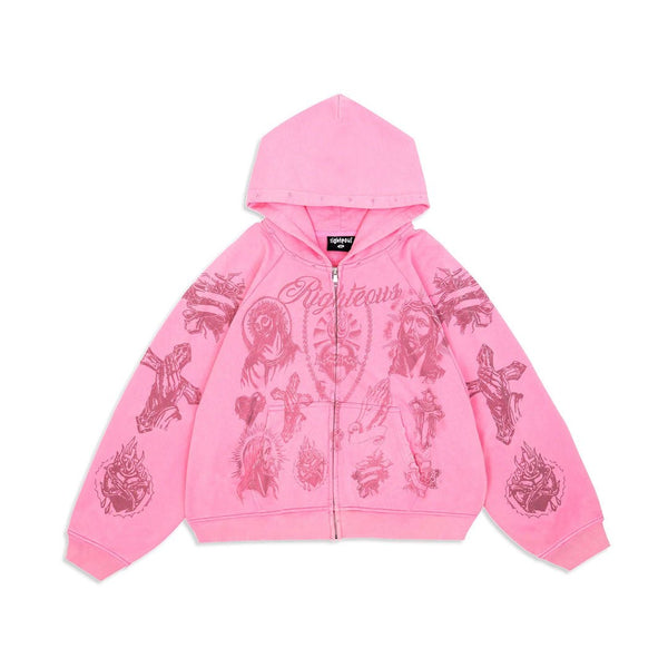 Righteous Tatted Believer Zip Up Hoodie Pink by Righteous - NWAHype 1 for streetwear Hoodies in USA