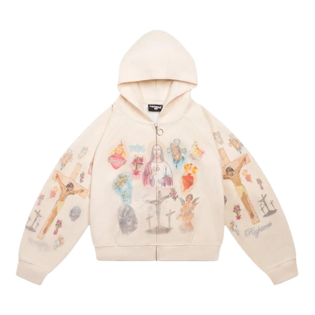 Righteous Thermal Zip Up Hoodie Cream by Righteous - NWAHype 1 for streetwear Hoodies in USA