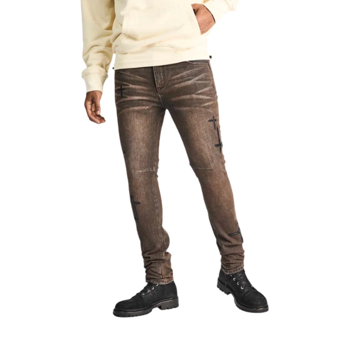 RTA Bryant Skinny Jean Mocha Drift Cross Patch by RtA - NWAHYPE No.1 for streetwear Pants in USA