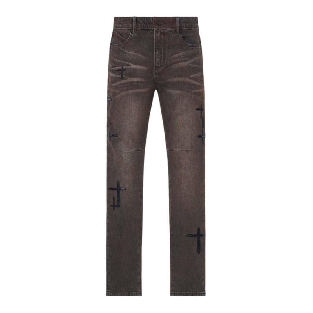 RTA Bryant Skinny Jean Mocha Drift Cross Patch by RtA - NWAHYPE No.1 for streetwear Pants in USA