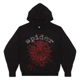 Sp5der Rhinestone Logo Hoodie Black
