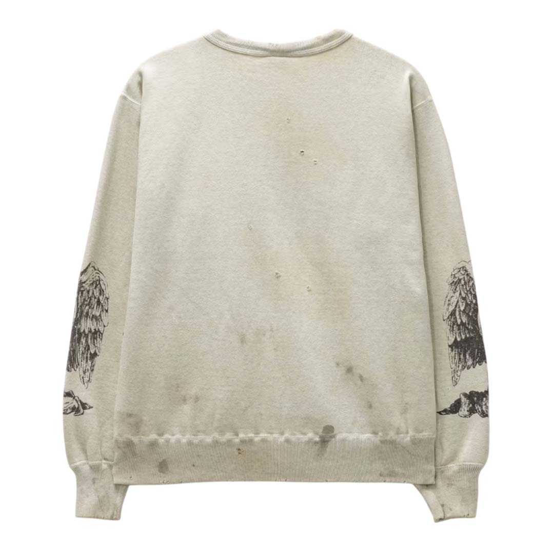 Saint Michael Aries Crewneck Sweatshirt Distressed Cream by Saint Michael - NWAHYPE No.1 for streetwear Hoodies in USA