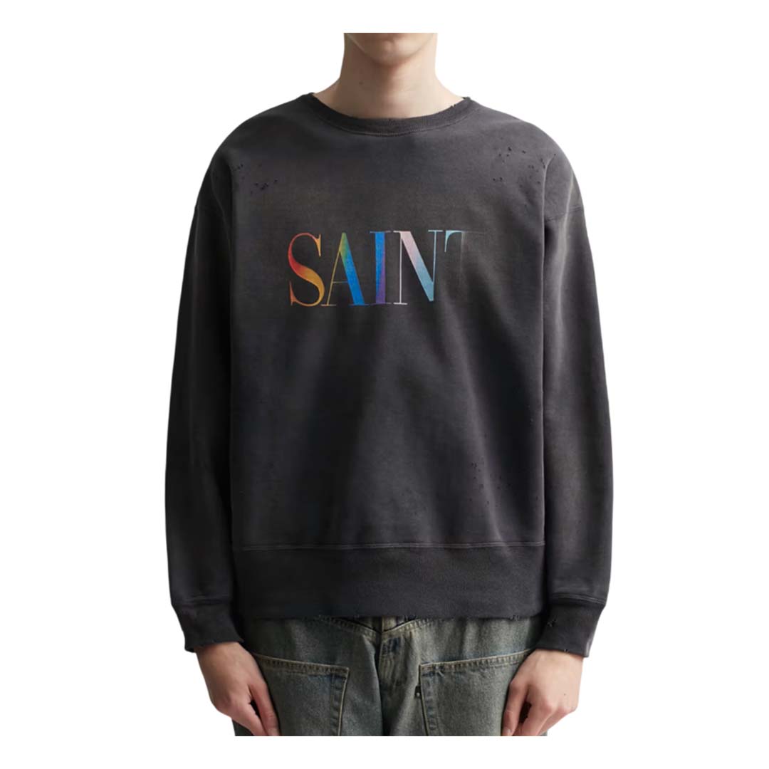 Saint Michael Rainbow Crewneck Sweatshirt Faded Black by Saint Michael - NWAHYPE No.1 for streetwear Hoodies in USA