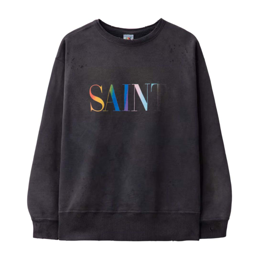 Saint Michael Rainbow Crewneck Sweatshirt Faded Black by Saint Michael - NWAHYPE No.1 for streetwear Hoodies in USA