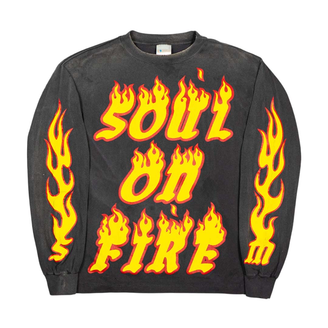 Saint Michael Soul on Fire Long Sleeve Tee Faded Black by Saint Michael - NWAHYPE No.1 for streetwear T-Shirts in USA