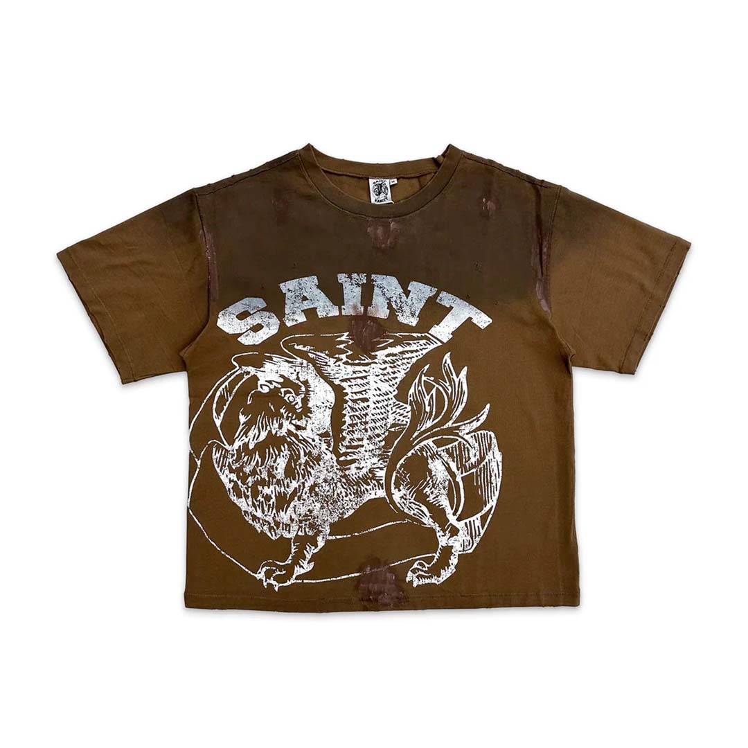 Saint Vanity Griffin Tee Distressed Dirty Washed Brown by Saint Vanity - NWAHype 1 for streetwear T-Shirts in USA