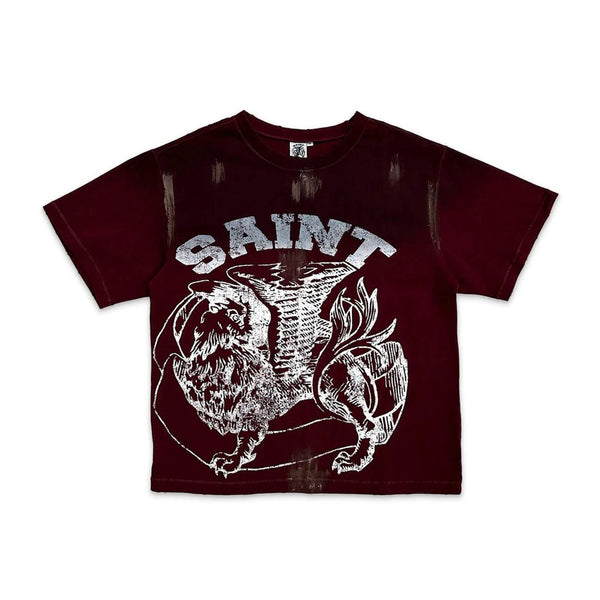 Saint Vanity Griffin Tee Distressed Dirty Washed Burgundy by Saint Vanity - NWAHype 1 for streetwear T-Shirts in USA