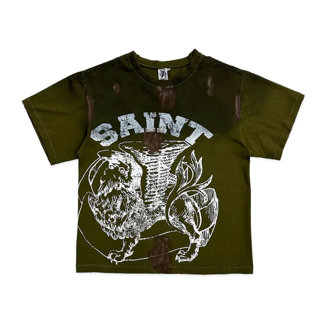 Saint Vanity Griffin Tee Distressed Dirty Washed Green by Saint Vanity - NWAHype 1 for streetwear T-Shirts in USA