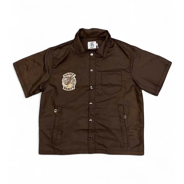 Saint Vanity Nylon Brown Button Up Shirt by Saint Vanity - NWAHYPE No.1 for streetwear T-Shirts in USA