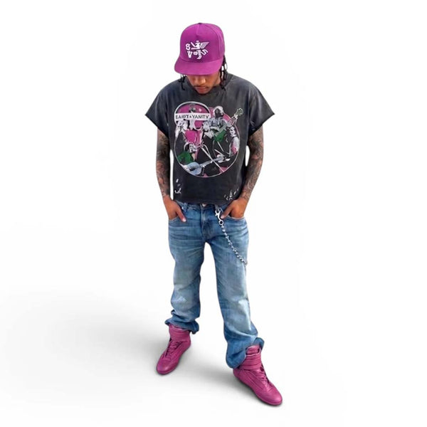 Saint Vanity U-N-I Sex Band Tee Faded Black Pink by Saint Vanity - NWAHYPE No.1 for streetwear T-Shirts in USA