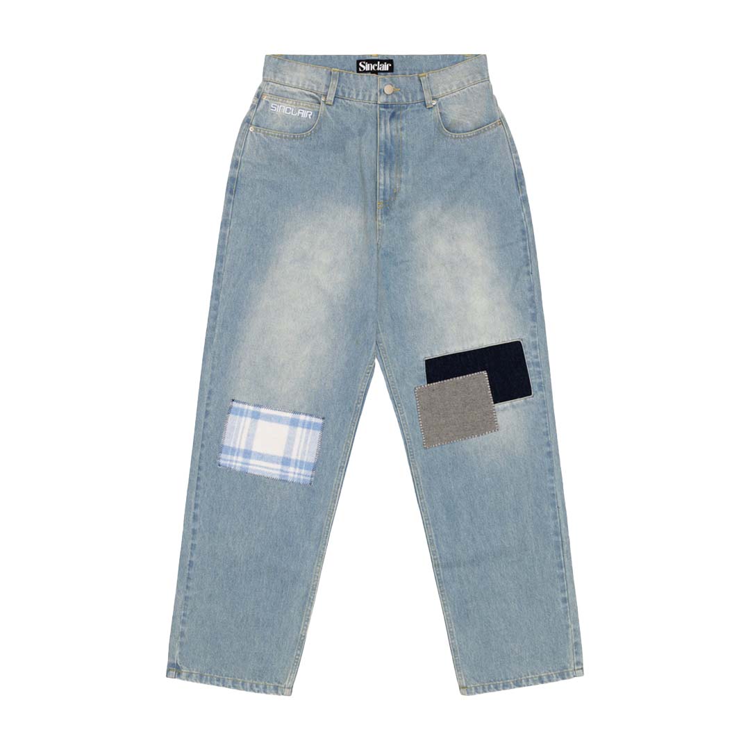 Sinclair Country Patched Denim Washed Blue Jeans by Sinclair - NWAHype 1 for streetwear Pants in USA