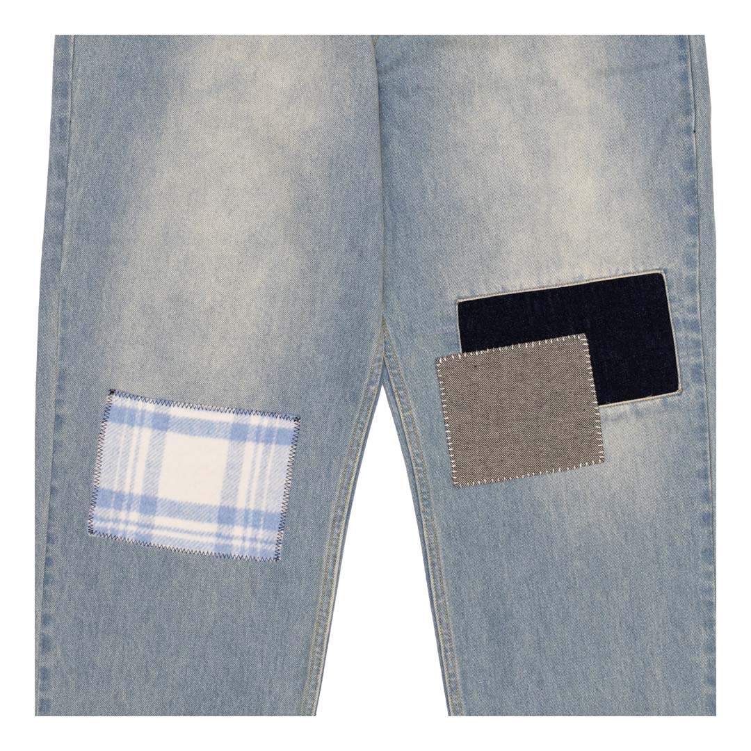 Sinclair Country Patched Denim Washed Blue Jeans by Sinclair - NWAHype 1 for streetwear Pants in USA