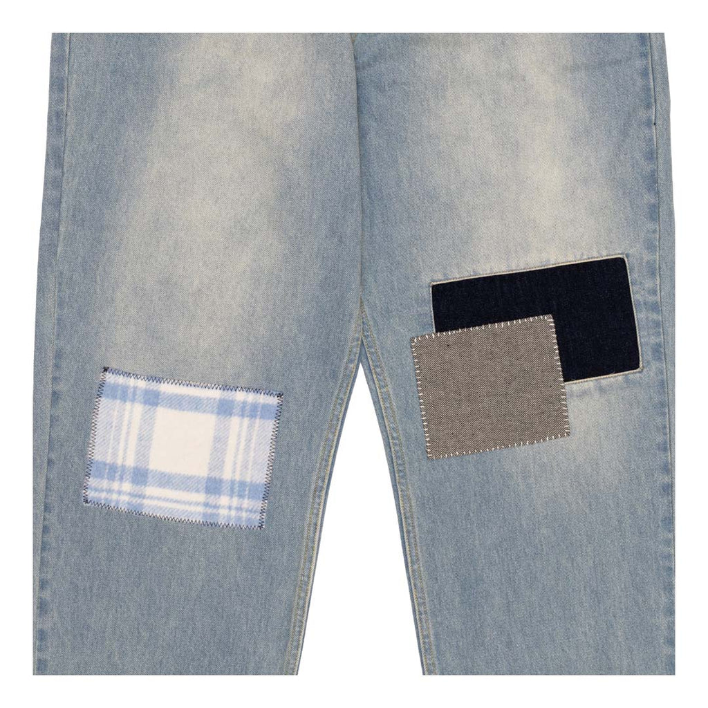 Sinclair Country Patched Denim Washed Blue Jeans by Sinclair - NWAHype 1 for streetwear Pants in USA