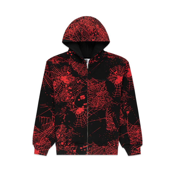 Sp5der AOP Web V2 Zip Up Hoodie Black by Sp5der - NWAHype No.1 for streetwear Hoodies in USA