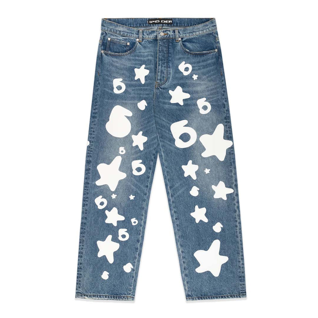 Sp5der Beluga Jeans Denim Light Indigo Wash Blue White by Sp5der - NWAHYPE No.1 for streetwear Pants in USA