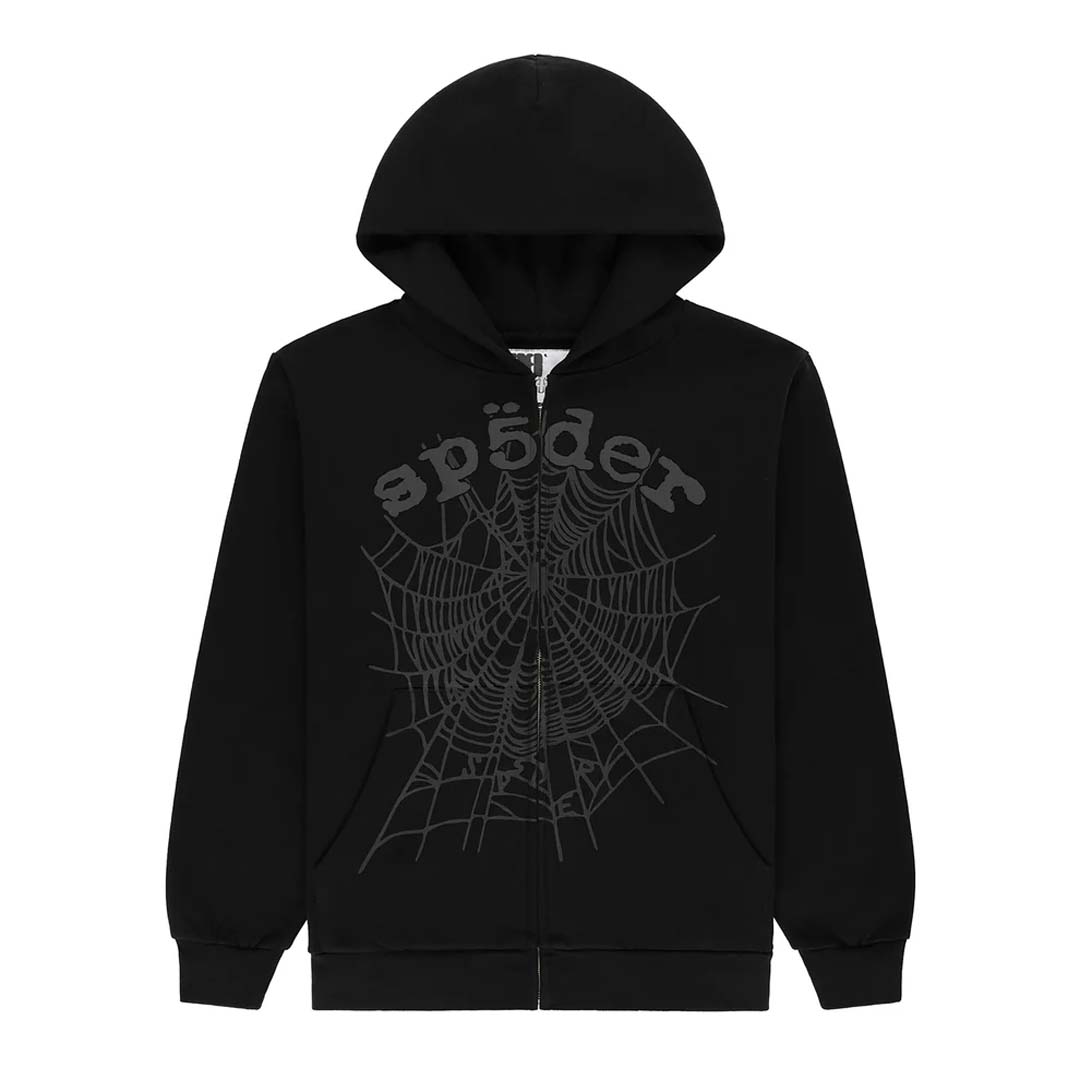 Sp5der Black OG Web V2 Phantom Zip Up Hoodie by Sp5der - NWAHype No.1 for streetwear Hoodies in USA