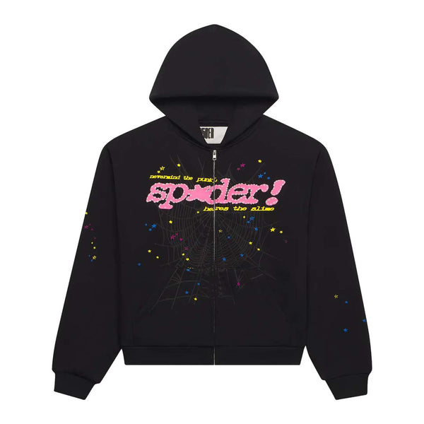 Sp5der Black P*nk V2 Zip Up Hoodie by Sp5der - NWAHYPE No.1 for streetwear Hoodies in USA