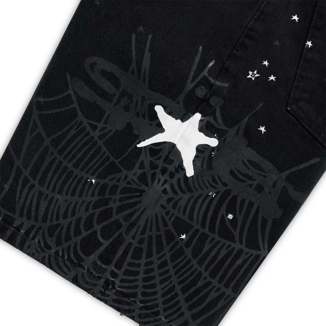 Sp5der Heavy Web Jean Short Black by Sp5der - NWAHYPE No.1 for streetwear Shorts in USA