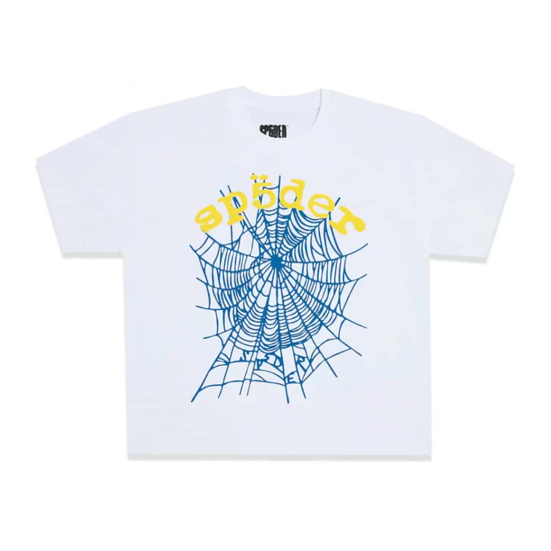 Sp5der OG Logo V2 White Blue Yellow Tee by Sp5der - NWAHYPE No.1 for streetwear T-Shirts in USA
