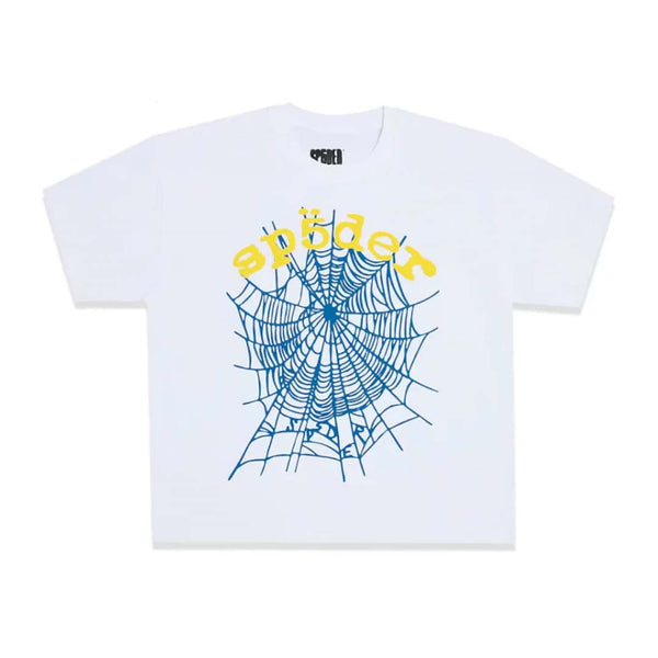 Sp5der OG Logo V2 White Blue Yellow Tee by Sp5der - NWAHYPE No.1 for streetwear T-Shirts in USA