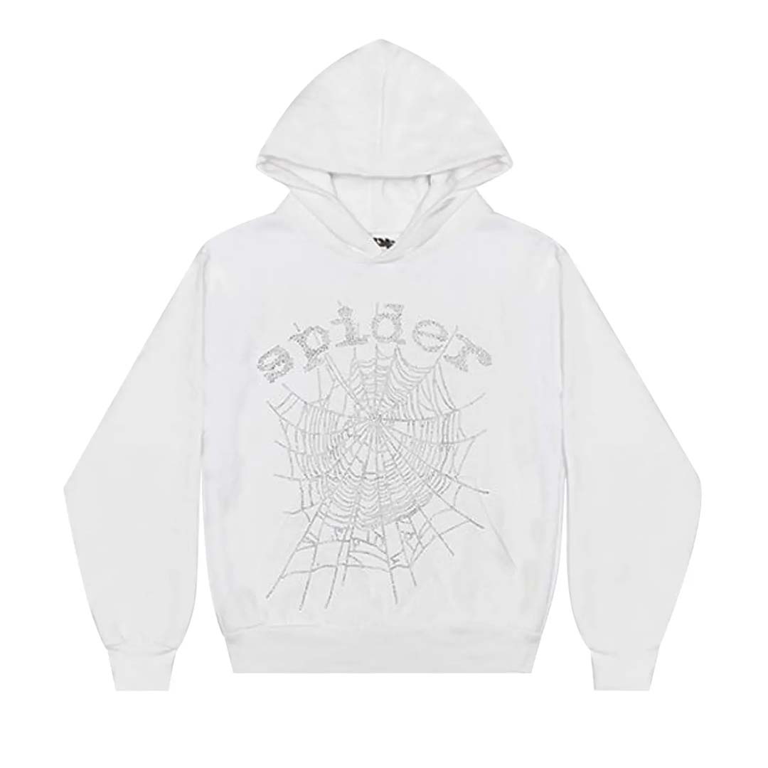 Sp5der OG White Web Rhinestone Hoodie by Sp5der - NWAHYPE No.1 for streetwear Hoodies in USA
