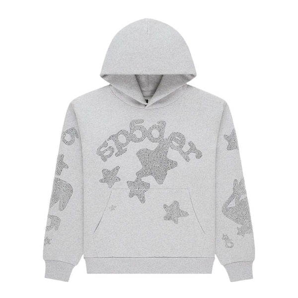 Sp5der Rhinestone Beluga Hoodie Heather Grey by Sp5der - NWAHYPE No.1 for streetwear Hoodies in USA
