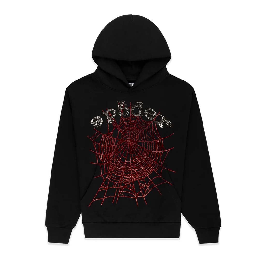 Sp5der Rhinestone OG Web V2 Hoodie Black Red by Sp5der - NWAHype No.1 for streetwear Hoodies in USA