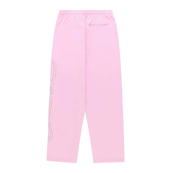 Sp5der Rhinestone Script Sweatpants Light Pink by Sp5der - NWAHYPE No.1 for streetwear Pants in USA