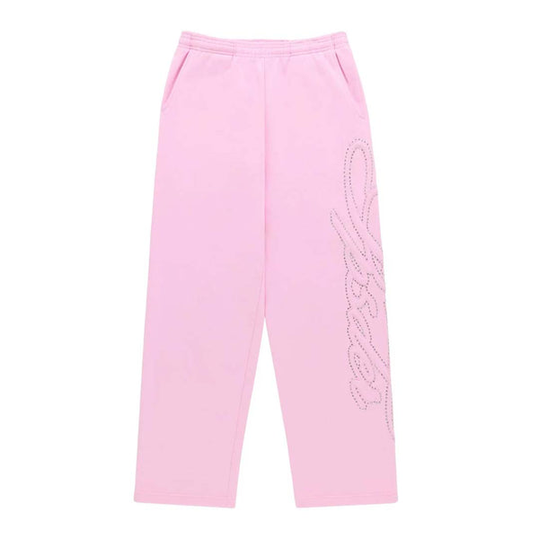 Sp5der Rhinestone Script Sweatpants Light Pink by Sp5der - NWAHYPE No.1 for streetwear Pants in USA