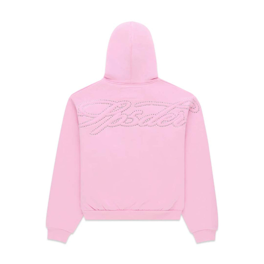Sp5der Rhinestone Script Zip Up Hoodie Light Pink by Sp5der - NWAHYPE No.1 for streetwear Hoodies in USA
