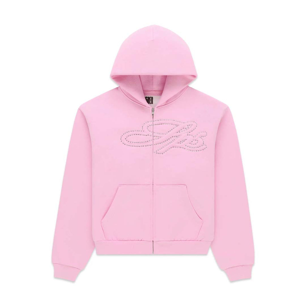 Sp5der Rhinestone Script Zip Up Hoodie Light Pink by Sp5der - NWAHYPE No.1 for streetwear Hoodies in USA