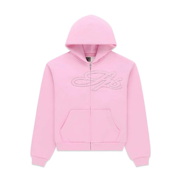 Sp5der Rhinestone Script Zip Up Hoodie Light Pink by Sp5der - NWAHYPE No.1 for streetwear Hoodies in USA
