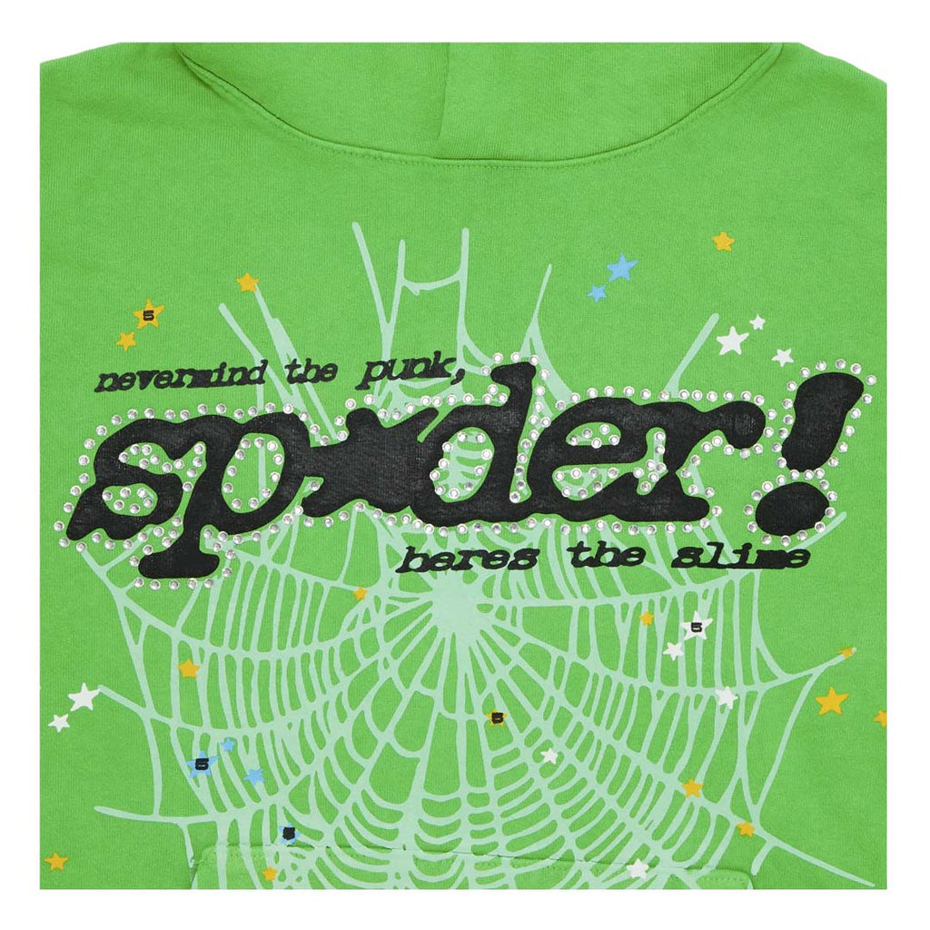Sp5der Slime Green Rhinestone Punk V2 Hoodie by Sp5der - NWAHype No.1 for streetwear Hoodies in USA
