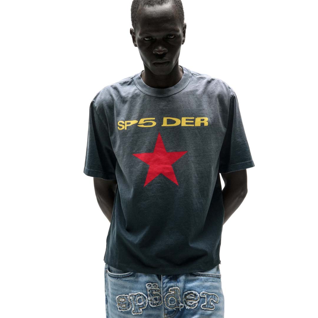 Sp5der Worldwide Five Point Tee Faded Black by Sp5der - NWAHYPE No.1 for streetwear T-Shirts in USA