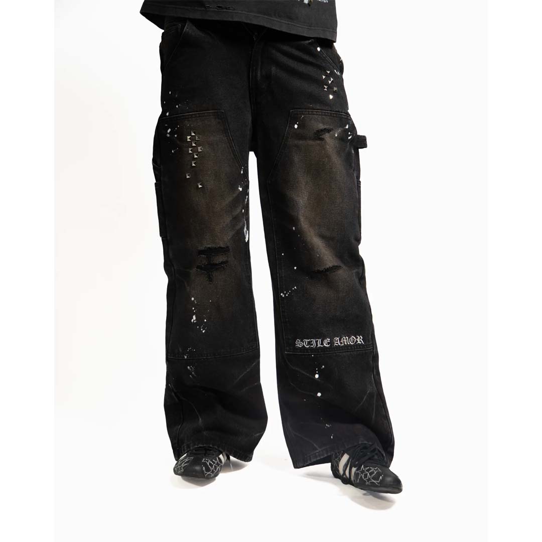 Stile de Amor 1950s Splatter Denim Black Pants by Stile de Amor - NWAHYPE No.1 for streetwear Pants in USA