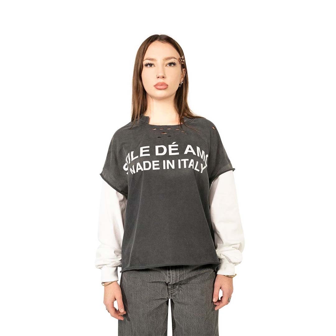 Stile de Amor Nero Su Bianco Long Sleeve Tee Black by Stile de Amor - NWAHYPE No.1 for streetwear T-Shirts in USA