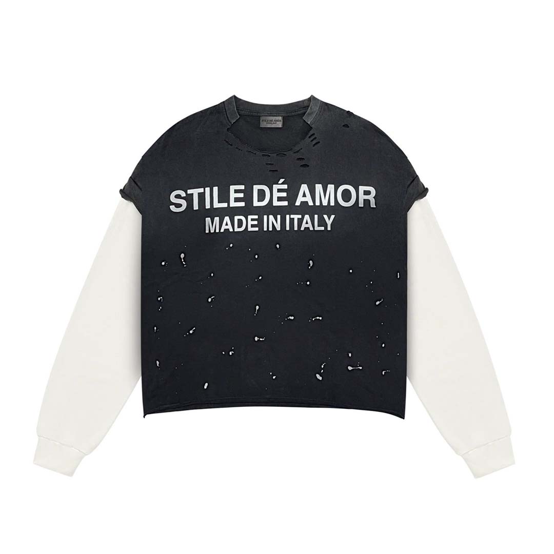 Stile de Amor Nero Su Bianco Long Sleeve Tee Black by Stile de Amor - NWAHYPE No.1 for streetwear T-Shirts in USA