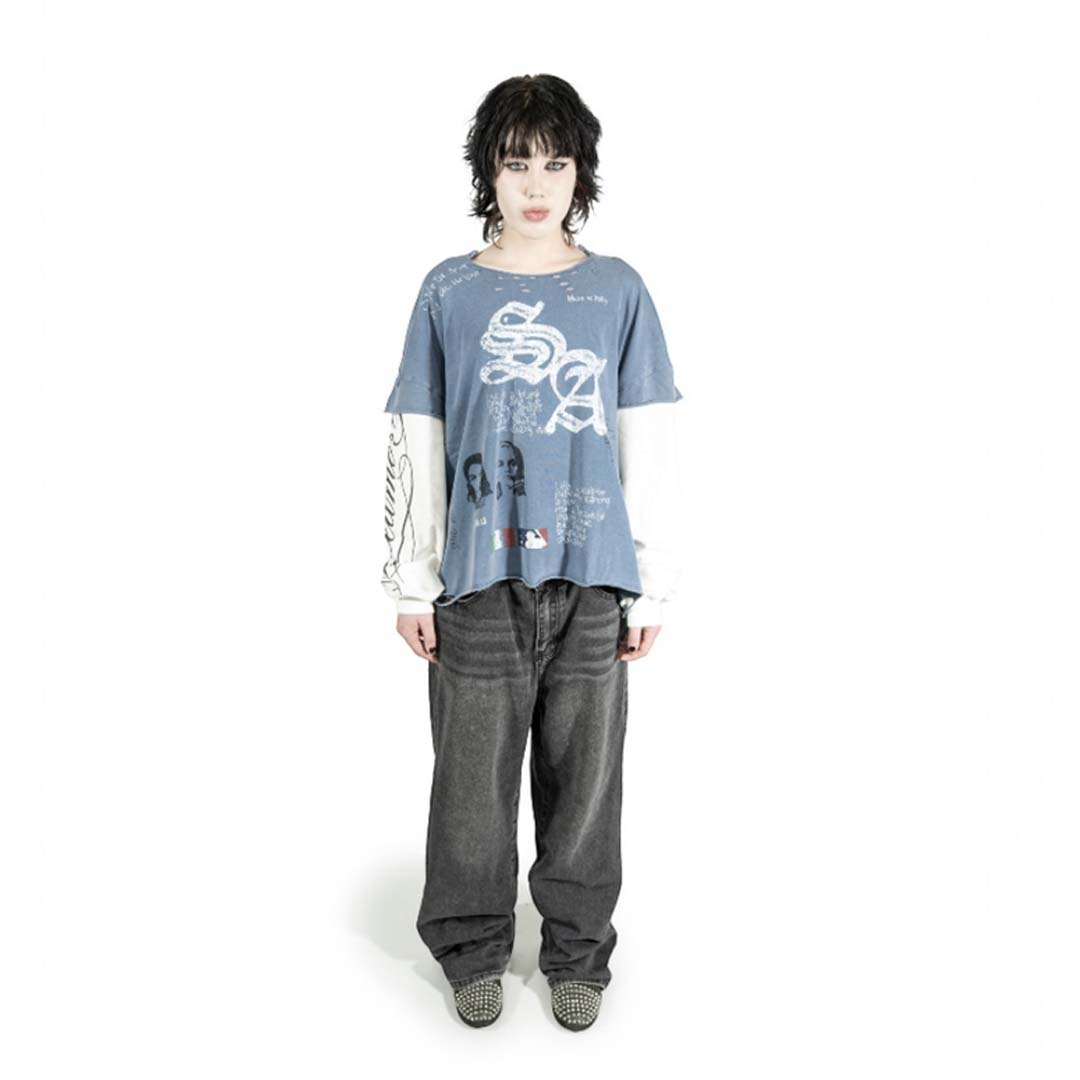 Stile de Amor Sqaudra Long Sleeve Thermal Tee Blue by Stile de Amor - NWAHYPE No.1 for streetwear T-Shirts in USA